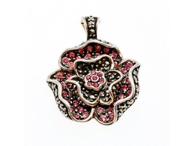 925 Sterling Silver Spinel & Marcasites "Rose" Pendant