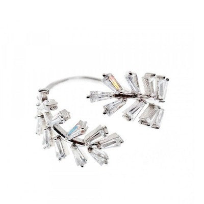 925 Sterling Silver CZ "Foliage" Ring Size 6.5 (Adjustable)