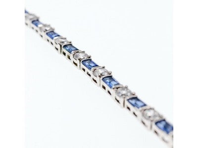 925 Sterling Silver Blue & White CZ Bracelet Size 7 IN