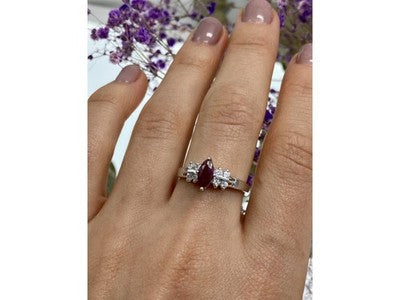 925 Sterling Silver Rubellite & CZ Ring Size 9