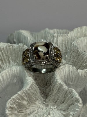 925 Sterling Silver Agate Citrine & Beryl Ring Size 6