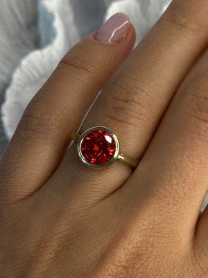 925 Sterling Silver Orange Crystal Ring Size 7