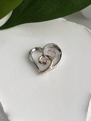 JWBR 10K Yellow Gold & 925 Sterling Silver Diamond Heart Pendant