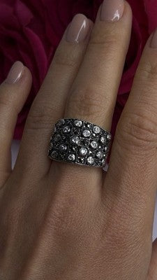 Vintage Wide Band 925 Sterling Silver Beryl & Marcasite Ring Size 8