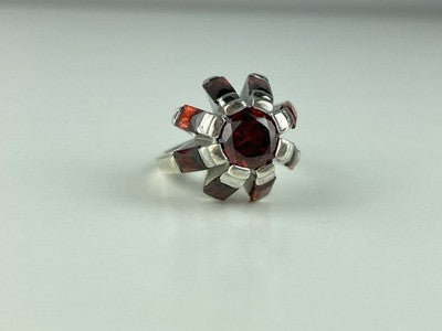 925 Sterling Silver Spessartine "Flower" Ring Size 6.5