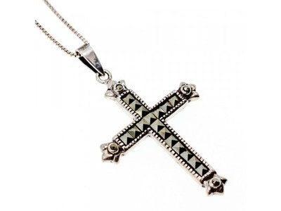 925 Sterling Silver Marcasites Chain With Cross