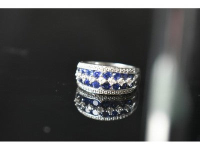 925 Sterling Silver London Blue & White Topaz Ring Size 6.5