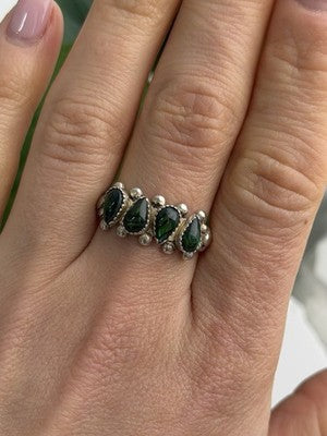 Vintage 925 Sterling Silver Green Paua Shell Ring Size 10