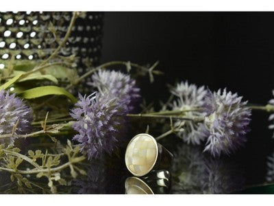 925 Sterling Silver Mother OF Pearl Mosaic Ring Size 8 Italy