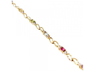 925 Sterling Silver Gold Plated Multi Gemstones Bracelet Size 7.5 IN