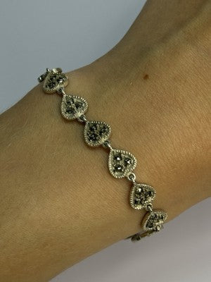 Vintage 925 Sterling Silver Marcasite Heart Bracelet Length 7 Inch