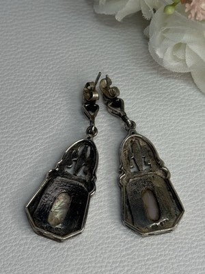 Vintage 925 Sterling Silver Abalone Earrings Length 2 Inch