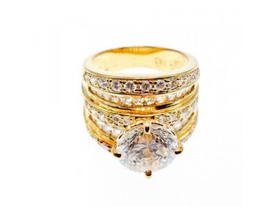 925 Sterling Silver Gold Plated CZ Ring Size 6.5