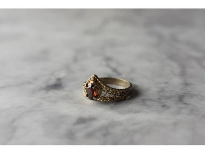 925 Sterling Silver Gold Plated Garnet Ring Size 5.5