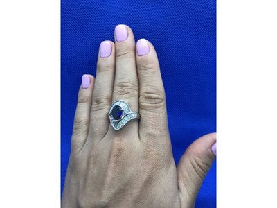 925 Sterling Silver Sapphire & CZ Ring Size 8