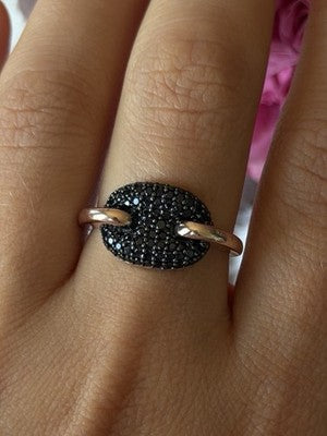 925 Sterling Silver Gold Plated Black Spinel Ring Size 9