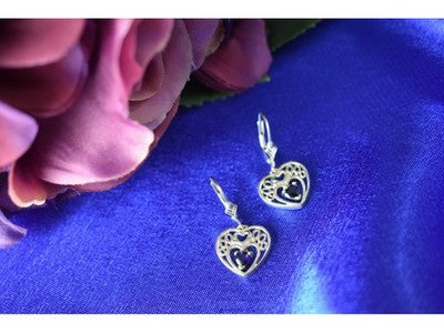 925 Sterling Silver Sapphire "Hearts" Earrings