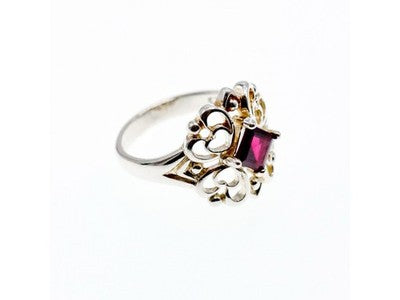 925 Sterling Silver Almandine "Openwork" Ring Size 6.5