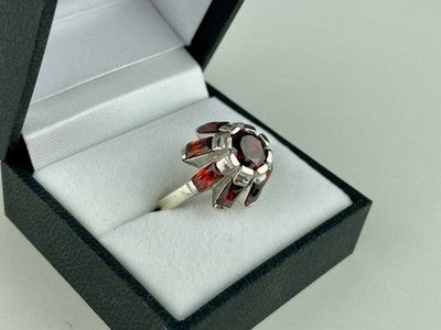 925 Sterling Silver Spessartine "Flower" Ring Size 6.5