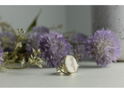 Vintage 925 Sterling Silver Moss Agate Ring Size 8