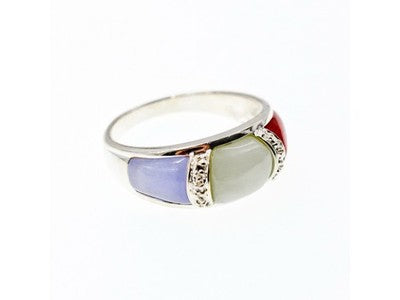 925 Sterling Silver Multicolor Nephrite Ring Size 11.75