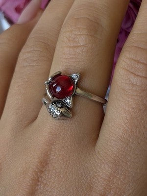 925 Sterling Silver Fox & Snake Red Glass Cabochon Ring Size 9 Sizable