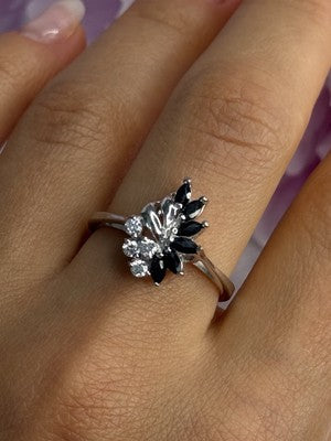 925 Sterling Silver Dark Blue & White Sapphire Ring Size 9 ; 7 ; 6.5