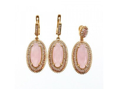 925 Sterling Silver Gold Plated Pink Alpanite & CZ Set