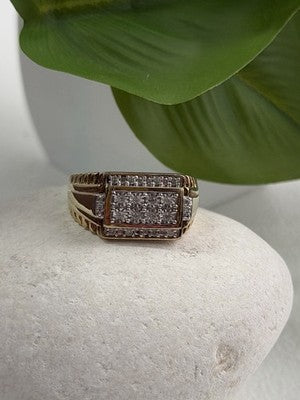 Men's 925 Sterling Silver Gold Plated White Sapphire Ring Size 10