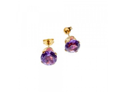 14K Yellow Gold Amethyst Earrings
