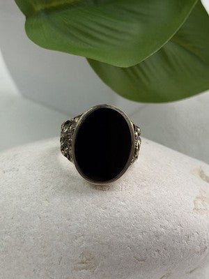 Men's 925 Sterling Silver Gold Plated Black Onyx Ring Size 9
