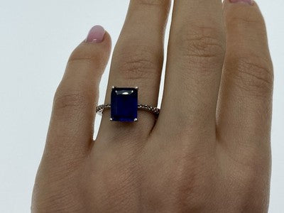 925 Sterling Silver Sapphire Ring Size 8