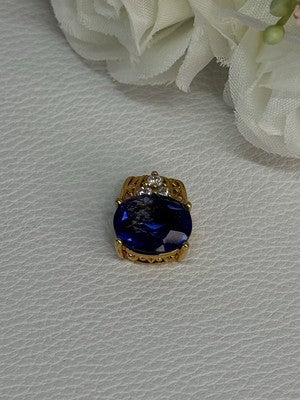 925 Sterling Silver Gold Plated Sapphire & Beryl Pendant Length 0.65 Inch