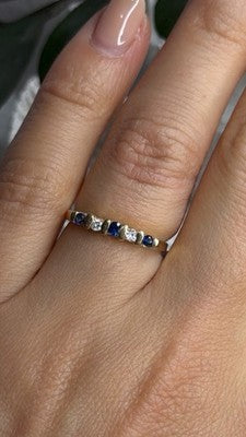 14K 585 Yellow Gold Sapphire 0.18 CTW & Diamond 0.10 CTW Ring Size 6