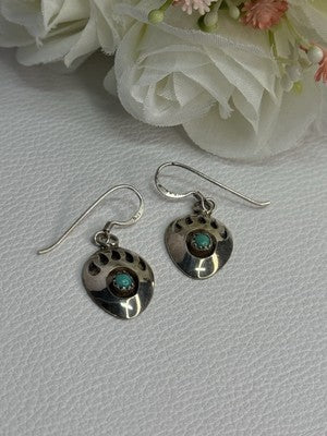 Vintage Native American 925 Sterling Silver Turquoise Earrings Length 1.20 Inch