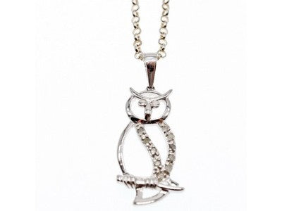 925 Sterling Silver CZ "Owl" Chain With Pendant Italy