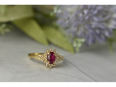 14K Yellow Gold Ruby & Diamonds Ring Size 8
