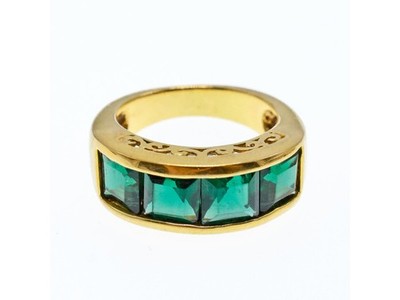 925 Sterling Silver Gold Plated Emeralds Ring Size 6.5