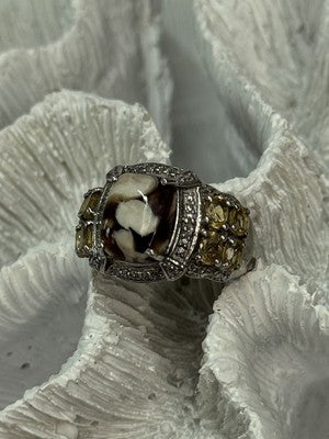 925 Sterling Silver Agate Citrine & Beryl Ring Size 6