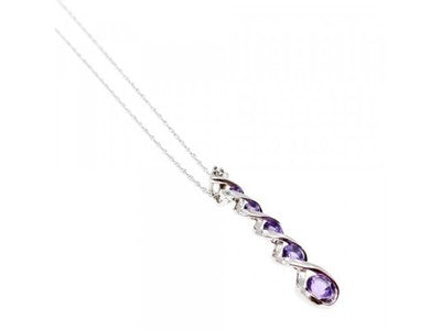 10K White Gold Amethyst & Diamond Chain With Pendant