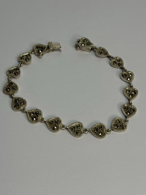 Vintage 925 Sterling Silver Marcasite Heart Bracelet Length 7 Inch