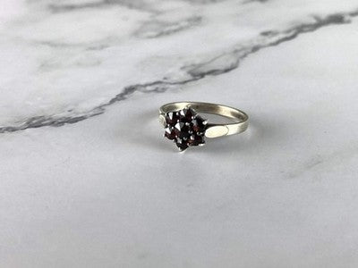 925 Sterling Silver Almandine "Flower" Ring Size 7