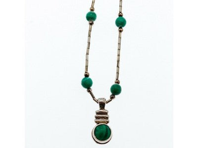Vintage 925 Sterling Silver Malachite Necklace