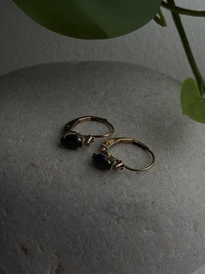 10K Yellow Gold Dark Blue Sapphire & Diamond Lever back Earrings