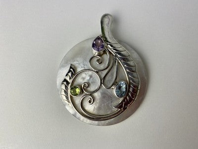 925 Sterling Silver Topaz, Amethyst, Peridot, Mother OF Pearl Pendant