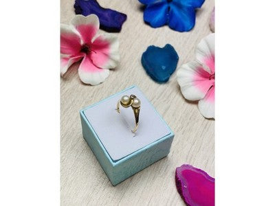 10K Yellow Gold Pearls & Diamond Ring Size 6.75