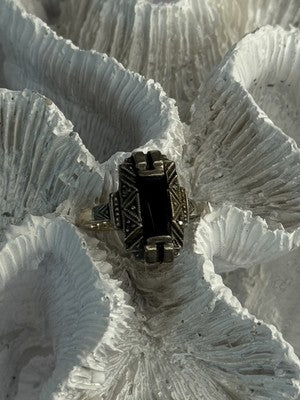 Vintage 925 Sterling Silver Onyx Ring Size 5