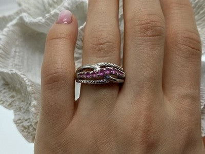 925 Sterling Silver Pink Spinel Ring Size 7.25
