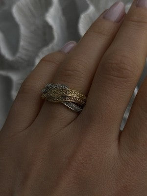 3 Colors  925 Sterling Silver Yellow & Rose Gold Plated White Topaz Ring Size 7