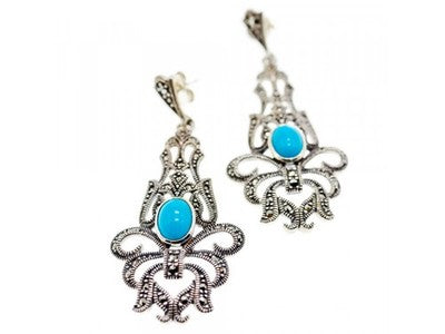 925 Sterling Silver Turquoise & Marcasites Earrings